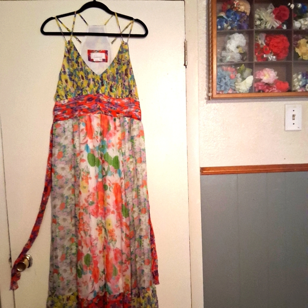 Anthropologie Floral Print Dress with Vibrant Trim Size 12